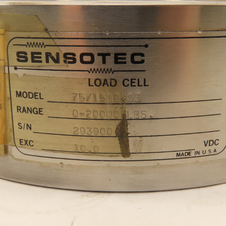 Sensotec 75/1510-03 Load Cell 0-20,000Lbs. 10VDC