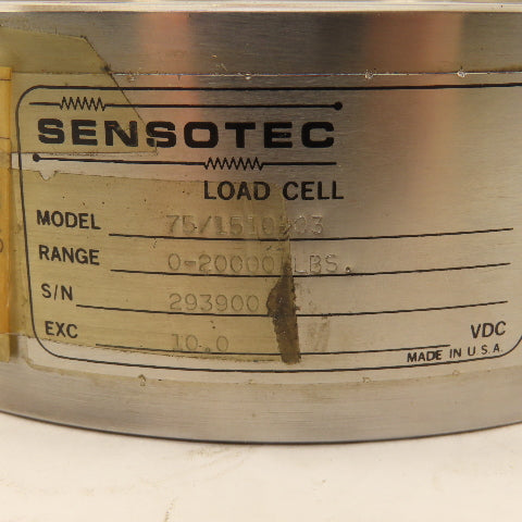 Sensotec 75/1510-03 Load Cell 0-20,000Lbs. 10VDC