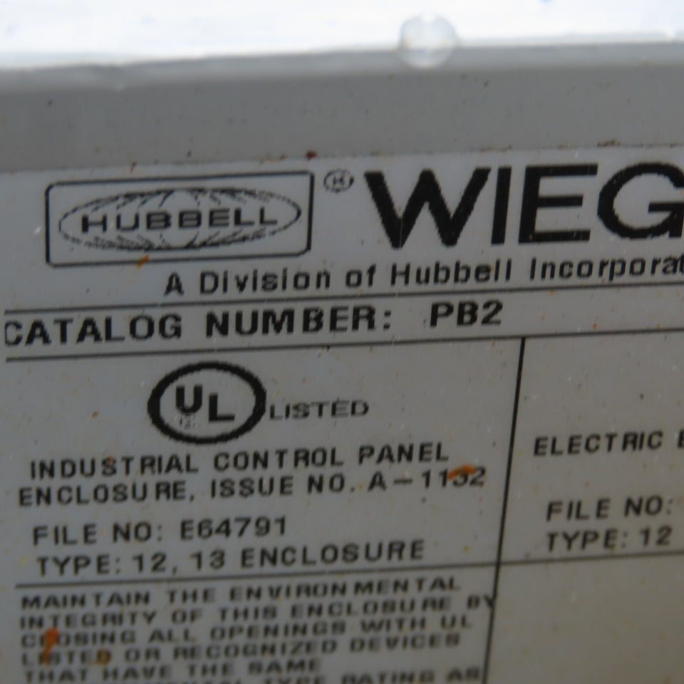 Wiegmann PB2 2 Button Operator Control Enclosure E-Stop 2 Way Selector 600V