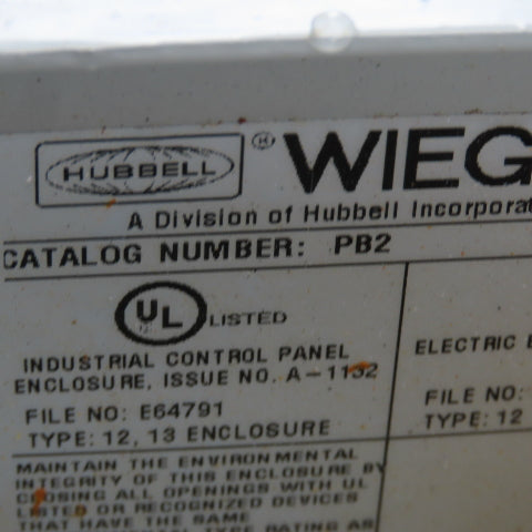 Wiegmann PB2 2 Button Operator Control Enclosure E-Stop 2 Way Selector 600V