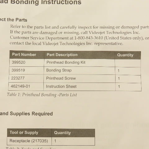 Video Jet 399520 1000 Line Series Print Head Bonding Kit W/ CD