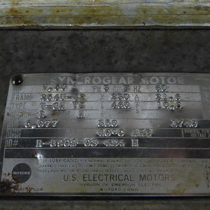 US Motors T-GH-TE Syncorgear 7.5 Hp Gear Motor 230/460V 350 RPM