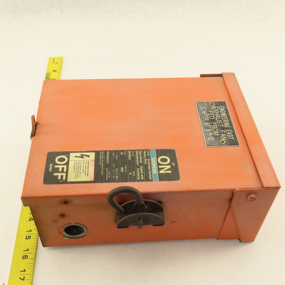 Siemens NFR351 30A 600V Non Fused Safety Disconnect 3R Outdoor Enclosure