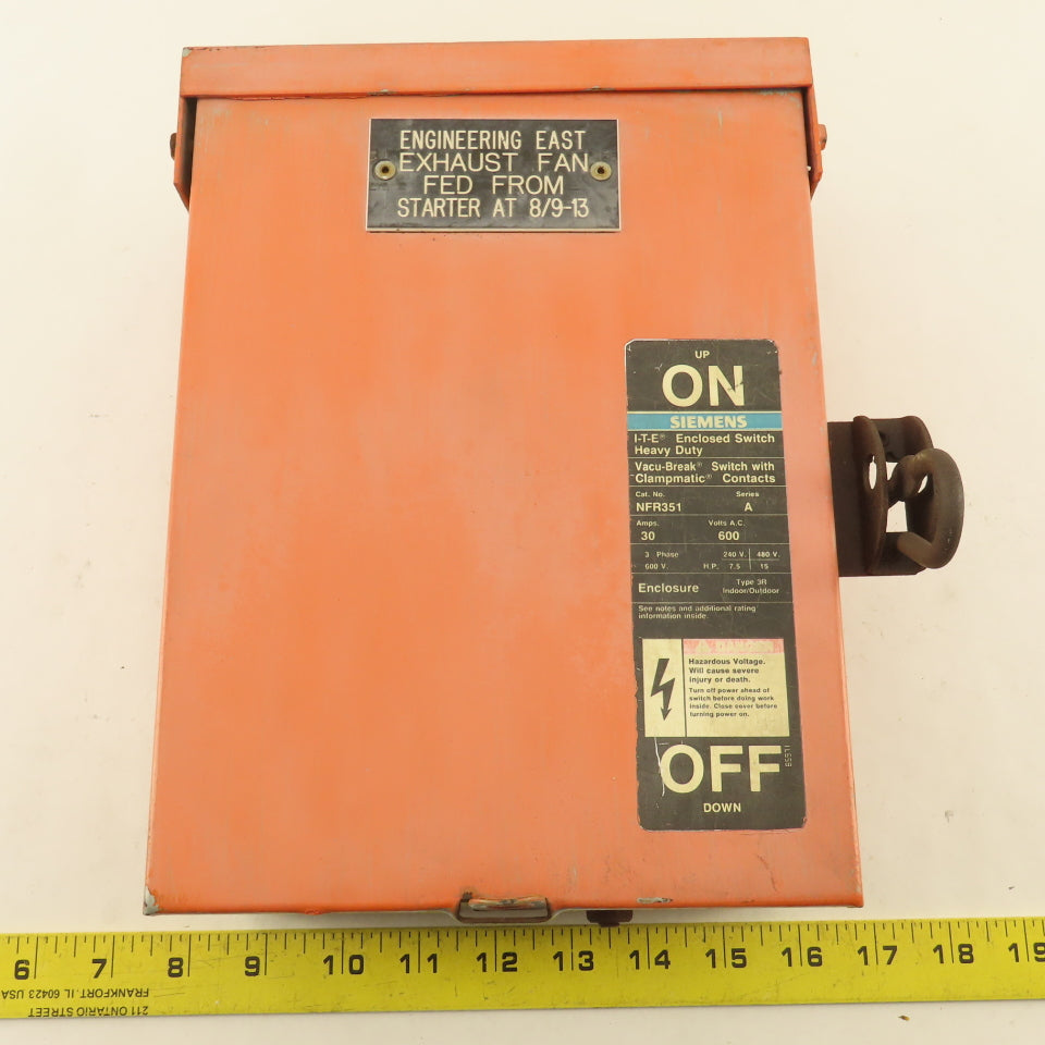 Siemens NFR351 30A 600V Non Fused Safety Disconnect 3R Outdoor Enclosure