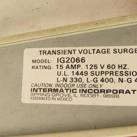 Intermatic IG2066 15 Amp 125V 60Hz Industrial Grade Surge Suppressor Strip