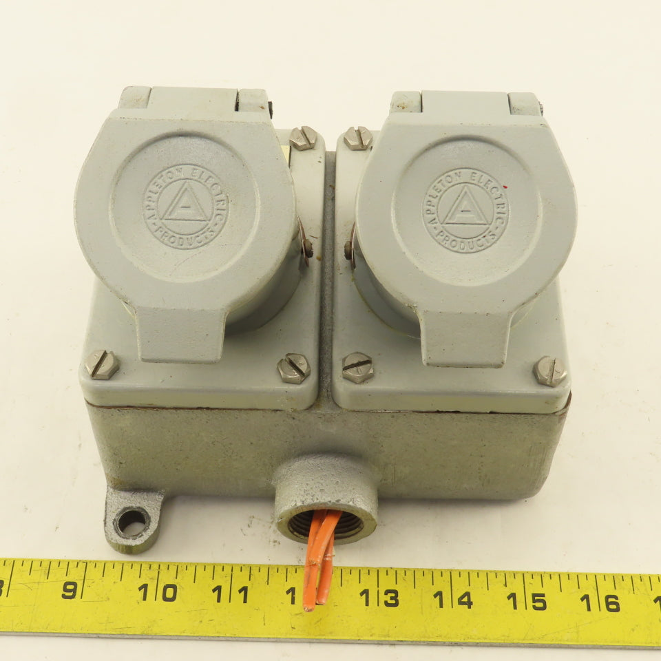 Appleton EFSR-20232 20A 250VAC Interlocked Hazardous Location 2 Gang Plug Box