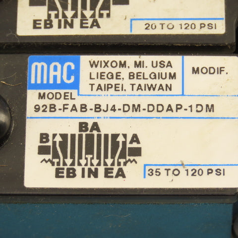 MAC 92B-FAB-BJ4-DM-DDAP-1DM Pneumatic Valve Bank 5/3 Way Open Center 24VDC Coil