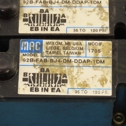 MAC 92B-FAB-BJ4-DM-DDAP-1DM Pneumatic Valve Bank 5/3 Way Open Center 24VDC Coil