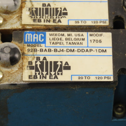 MAC 92B-FAB-BJ4-DM-DDAP-1DM Pneumatic Valve Bank 5/3 Way Open Center 24VDC Coil