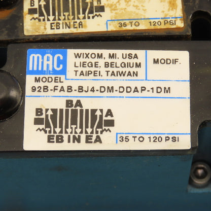 MAC 92B-FAB-BJ4-DM-DDAP-1DM Pneumatic Valve Bank 5/3 Way Open Center 24VDC Coil