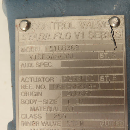 Foxboro V1SF3A5A00L Stabilflo 1" NPT Class 250 Pneumatic Actuator Gate Valve