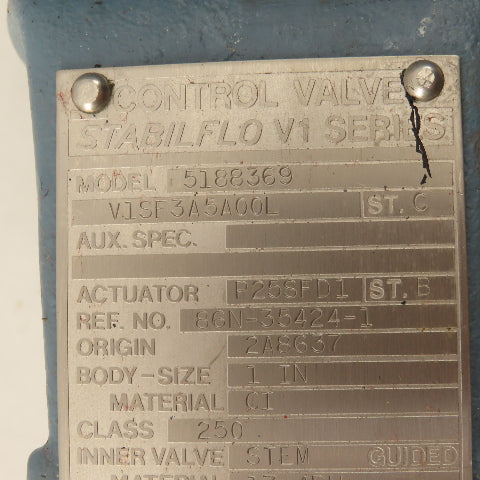 Foxboro V1SF3A5A00L Stabilflo 1" NPT Class 250 Pneumatic Actuator Gate Valve