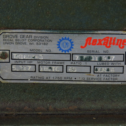 Grove Gear TM1600-3 60:1 Ratio 28.75RPM 5Hp 230/460V 3Ph Gear Motor