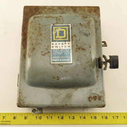 Square D D 321-N 30A 240V 3Ph 3 Pole Fused Safety Disconnect Switch