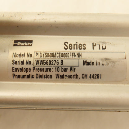 Parker P1DYS040MCE0600FFNNN 40mm Bore 600mm Stroke Double Acting Air Cylinder