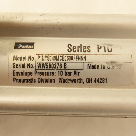 Parker P1DYS040MCE0600FFNNN 40mm Bore 600mm Stroke Double Acting Air Cylinder