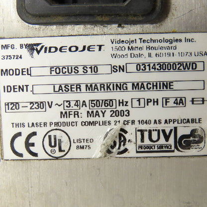 Videojet Focus S10 Laser Marking Machine 120-230V 1Ph