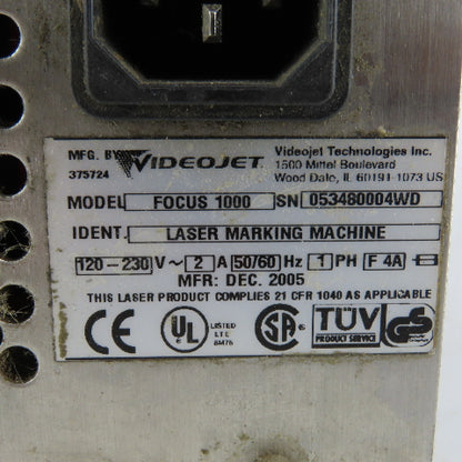 Videojet Focus 1000 Laser Marking Machine 120-230V