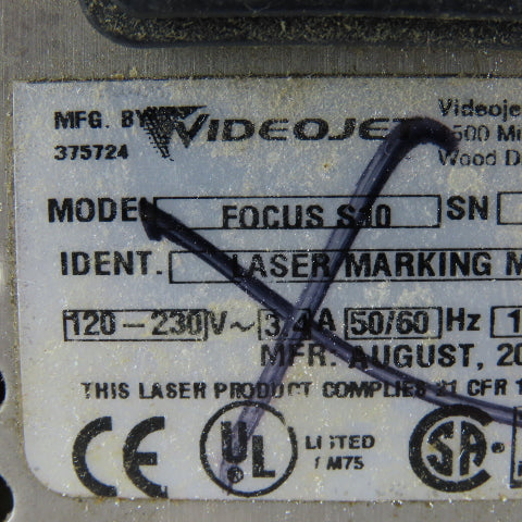 Videojet Focus S10 Laser Marking Machine 120-230V Parts Or Repair