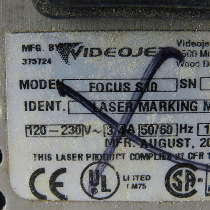 Videojet Focus S10 Laser Marking Machine 120-230V Parts Or Repair