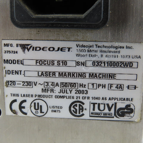 Videojet Focus S10 Laser Marking Machine 120-230V
