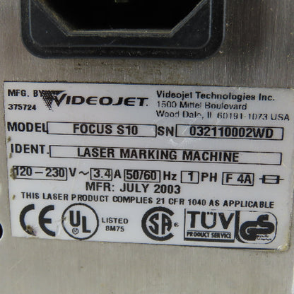 Videojet Focus S10 Laser Marking Machine 120-230V
