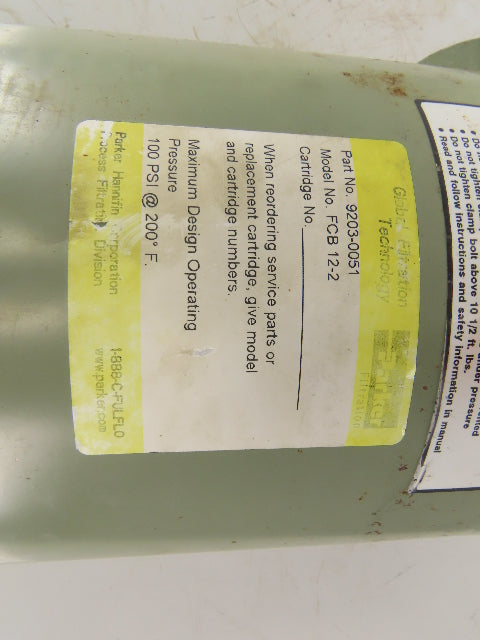 Parker FCB 12-2 Process Filtration Bag Filter Strainer Vessel 100PSI @ 200°F