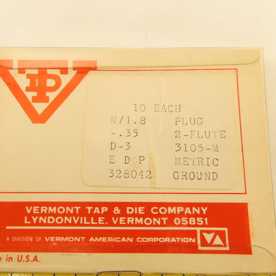 Vermont Tap & Die M1.8 x .35 Metric Plug Tap 2 Flute D-3 3105-M Lot Of 12