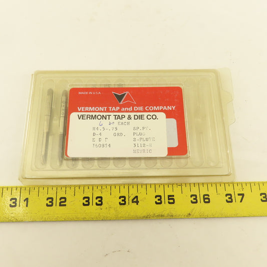 Vermont Tap & Die M4.5-.75 Metric Plug Tap 2 Flute HSS Lot Of 6