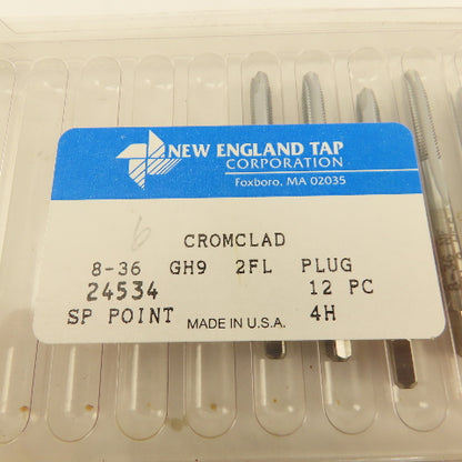 New England Tap 24534 8-36 GH9 Cromclad 2 Flute Spiral Point Plug Tap Lot Of 6