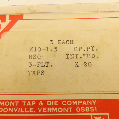Vermont M10-1.5 Metric Int. Thread Skipped Tooth 3 Flute Spiral Point Lot Of 3