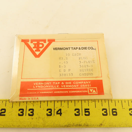 Vermont M2.2-.45 Metric Plug Tap 3 Flute Ground Lot Of 10