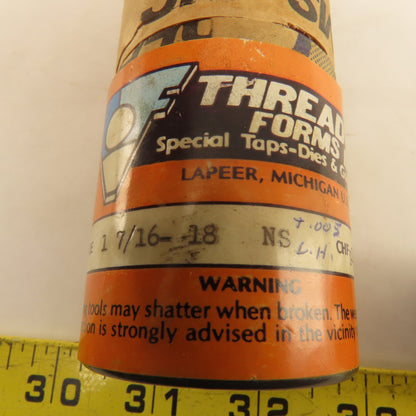 Thread Forms 1-7/16"-18 NS HS +.005G LEFT Hand Straight Flute Plug Tap