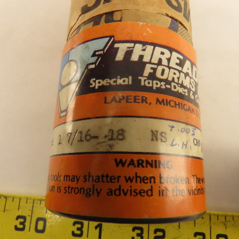 Thread Forms 1-7/16"-18 NS HS +.005G LEFT Hand Straight Flute Plug Tap