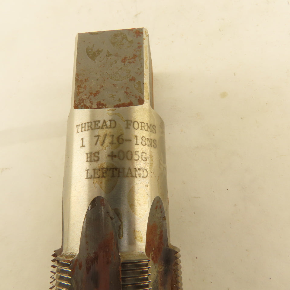 Thread Forms 1-7/16"-18 NS HS +.005G LEFT Hand Straight Flute Plug Tap