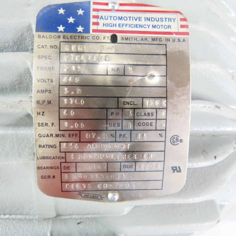 Baldor AEM3783-4 3Hp Electric Motor 460V Only 3PH 213 Frame 1760 RPM