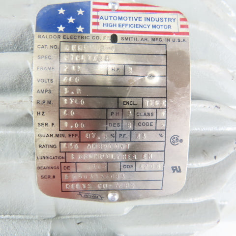Baldor AEM3783-4 3Hp Electric Motor 460V Only 3PH 213 Frame 1760 RPM