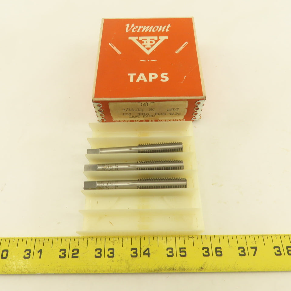 Vermont 7/16-14 NC LEFT Hand Plug Tap GH10 HSS USA Lot Of 3