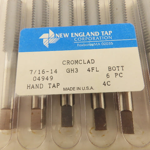 New England 7/16"-14 GH3 4 Flute Straight Bottom Hand Tap Cromclad Lot Of 6