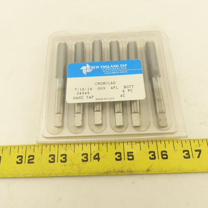 New England 7/16"-14 GH3 4 Flute Straight Bottom Hand Tap Cromclad Lot Of 6