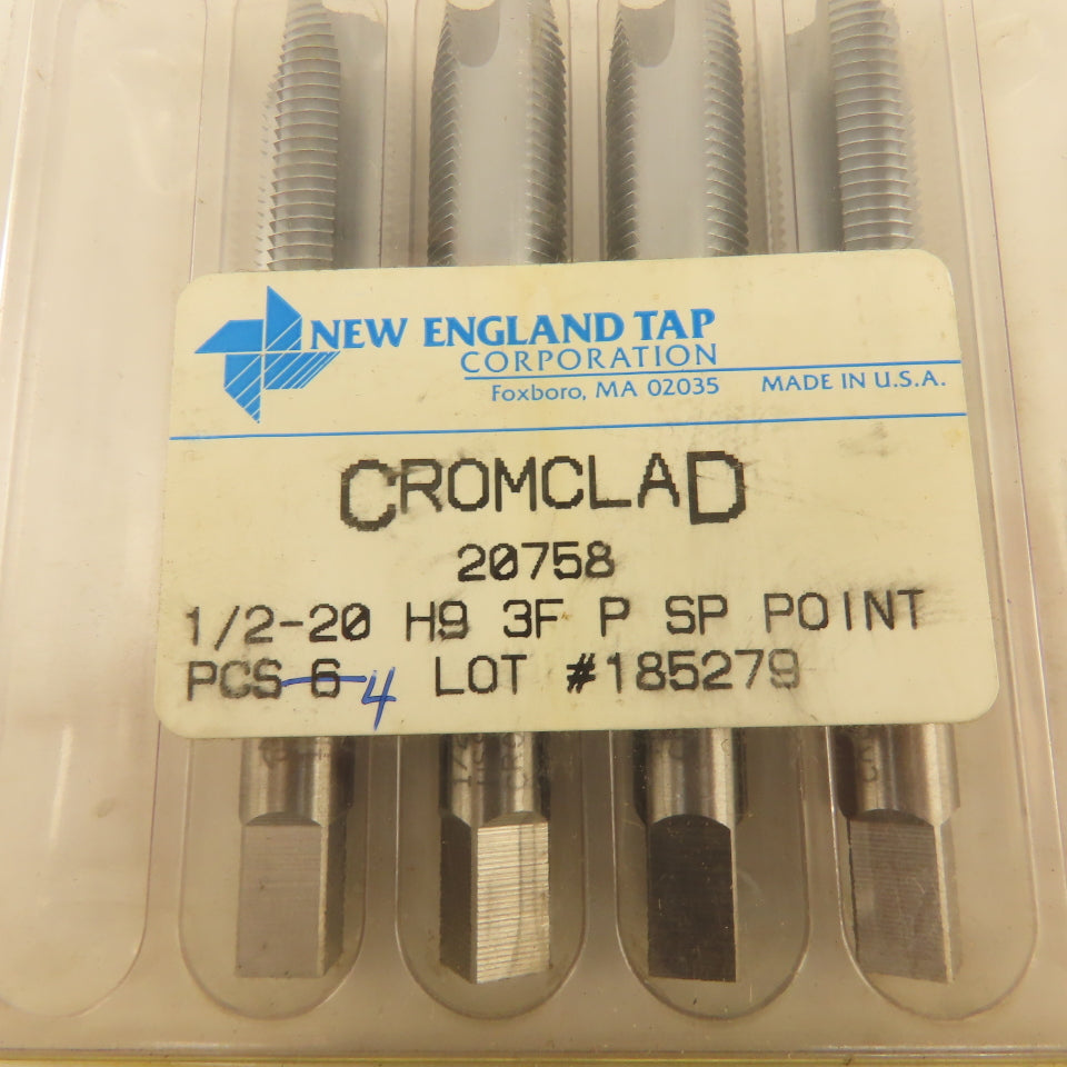 New England 1/2"-20 H9 3 Flute Spiral Point Cromclad Tap Lot Of 4