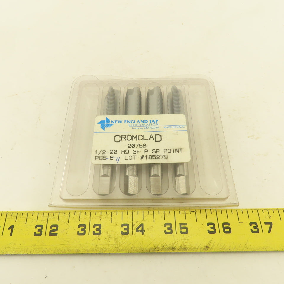 New England 1/2"-20 H9 3 Flute Spiral Point Cromclad Tap Lot Of 4