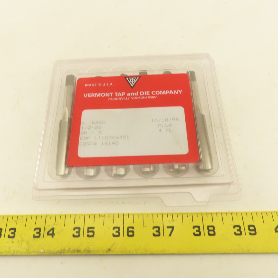 Vermont 1/2"-20 GH-3 4 Flute Plug Tap NOS USA Lot Of 6