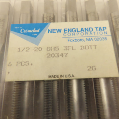 New England 1/2"-20 GH-3 3 Flute Bottom Tap Cromclad Lot Of 6 NOS USA
