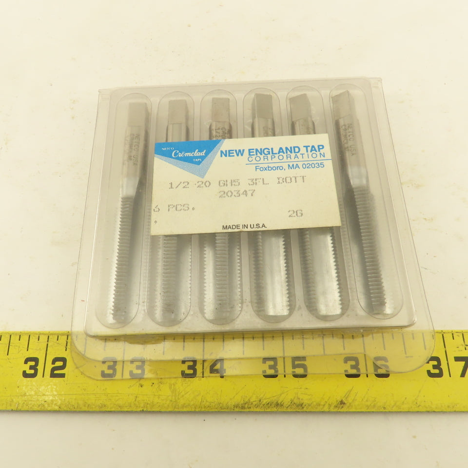 New England 1/2"-20 GH-3 3 Flute Bottom Tap Cromclad Lot Of 6 NOS USA