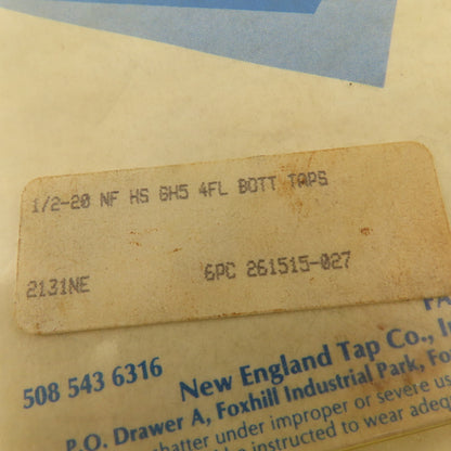 New England 1/2"-20 NF HS GH5 4 Flute Bottom Tap Cromclad Lot Of 5 NOS USA