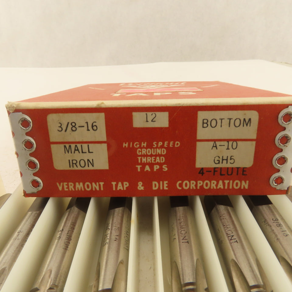 Vermont 3/8"-16 A-10 GH5 4 Flute Bottoming Tap Malleable Iron Lot Of 12