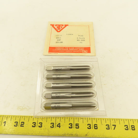 Vermont 3/8"-24 GH13 Plug Tap 4 Flute Lot Of 5