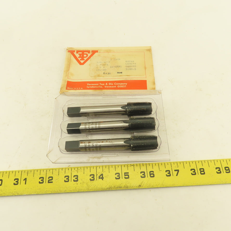Vermont 3/8"-18 NPTF Pipe Tap Extra Length Dryseal Ground Lot Of 3