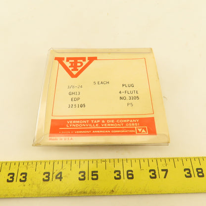 Vermont 3/8"-24 GH13 4 Flute Pointed Plug Tap NOS USA Lot Of 5